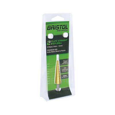 Bristol 4-12mm Straight Flute Step Drill - Carded