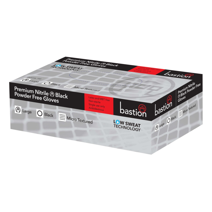 Bastion Premium Nitrile, Powder Free, Black, Micro Textured, Carton/1000
