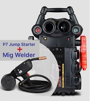 P7-MIG-WH 12/24v 6200 Peak Amps AGM Batteries Booster With MIG Welder, Wheels & Handle